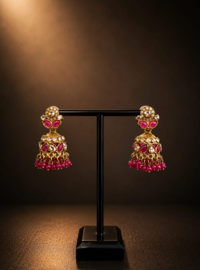 Jhumka - Goud met fuchsia 019