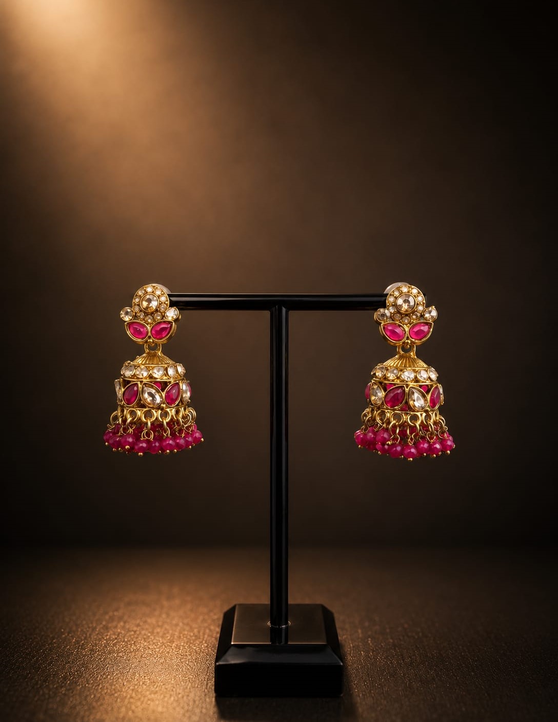 Jhumka - Goud met fuchsia 019