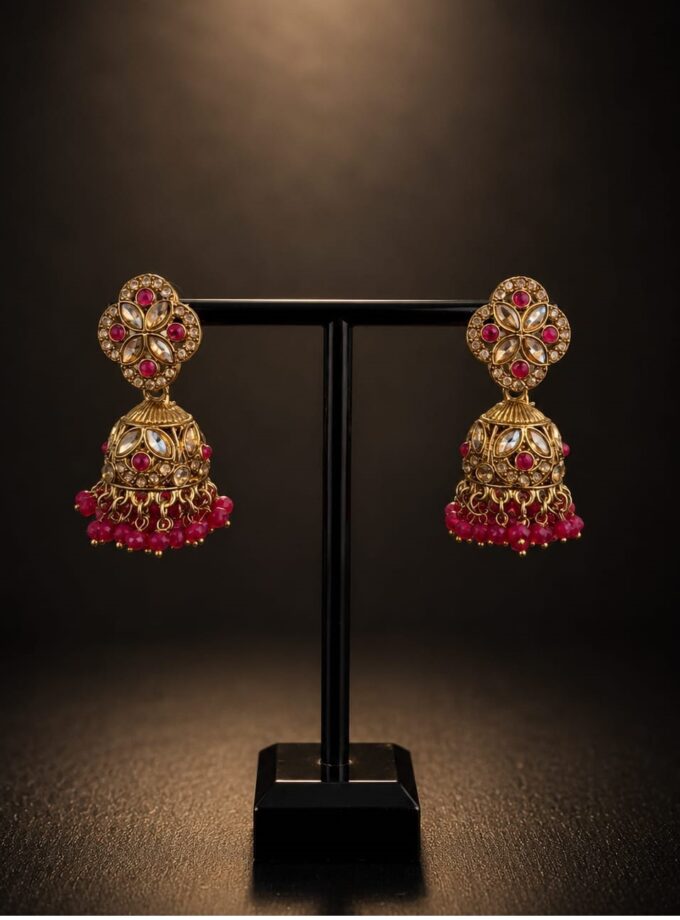Jhumka - Goud met fuchsia 016