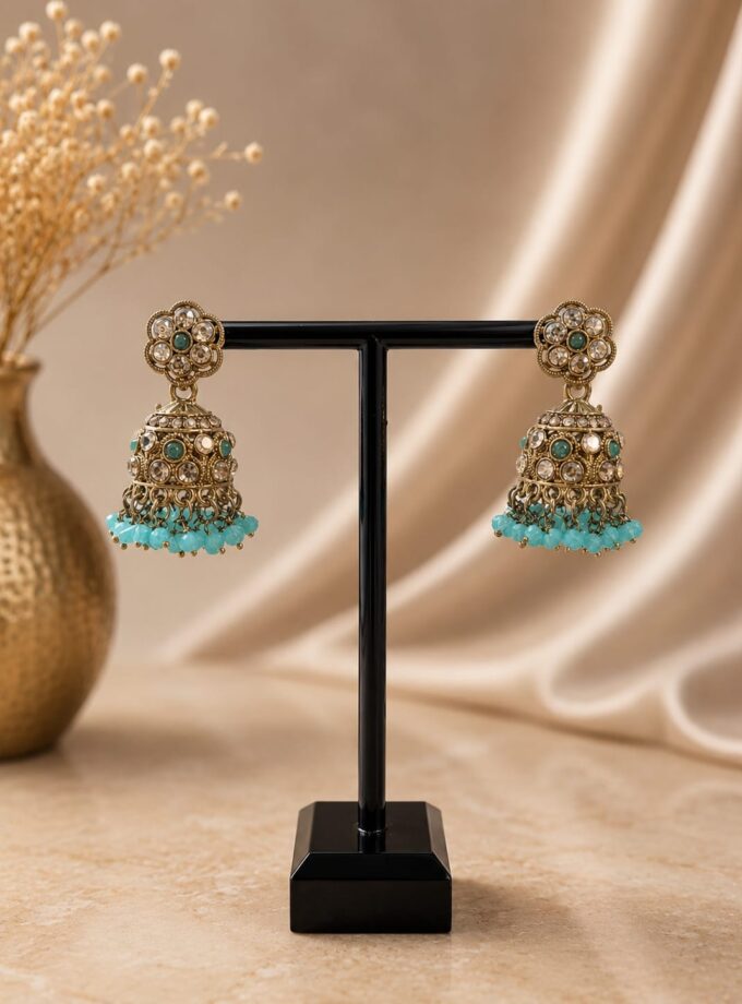 Jhumka - Goud met turquoise 038