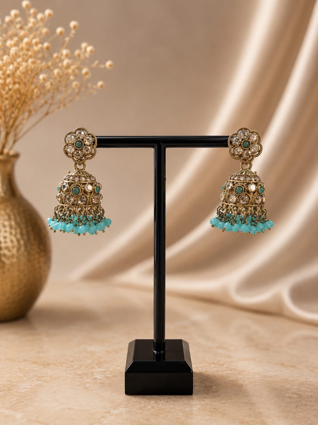 Jhumka - Goud met turquoise 038