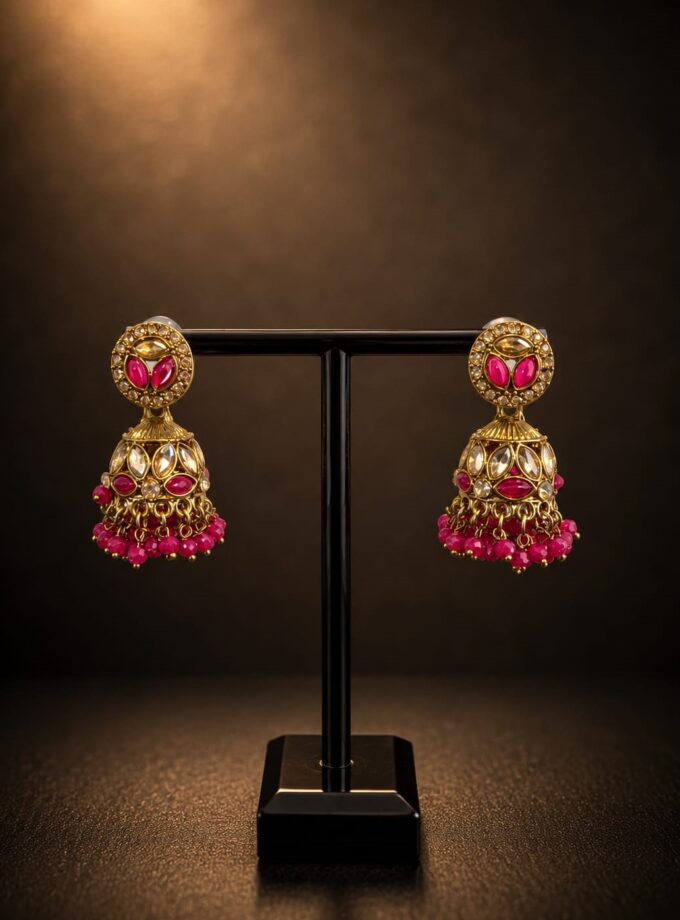 Jhumka - Goud met fuchsia 018