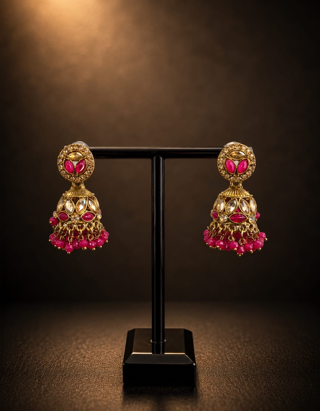 Jhumka - Goud met fuchsia 018