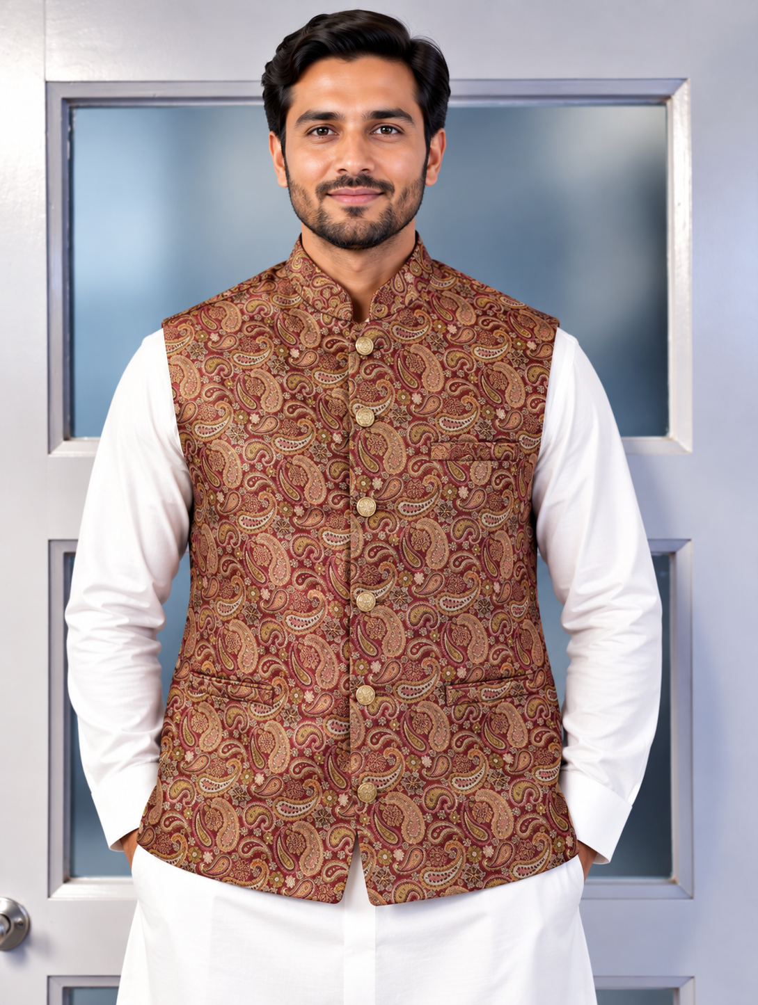Waistcoat bordeauxrood - 1345 alleen Maat 42