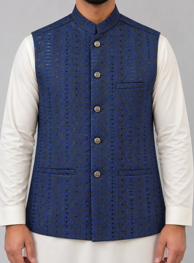 Waistcoat blauw met zwart- 1361 alleen 42 en 44