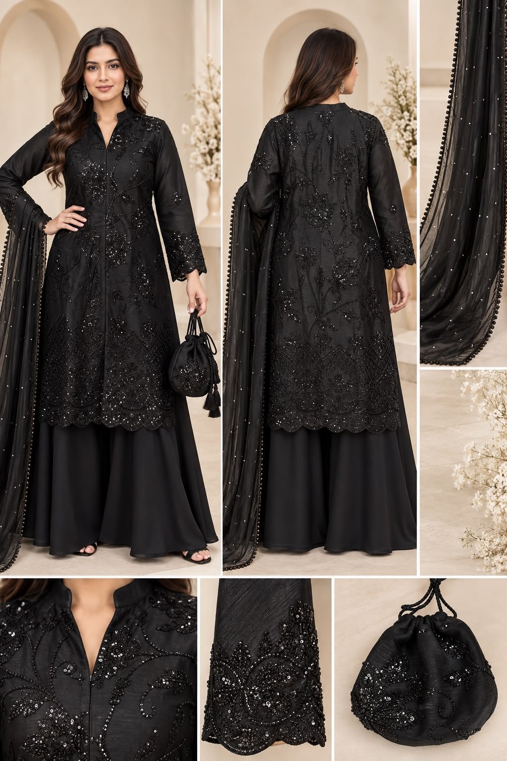 Luxe fancy handgemaakte outfit - zwart
