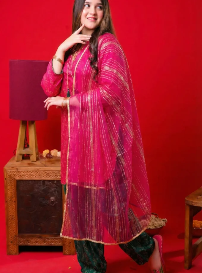 Senorita fancy suit raw silk- fuchsia