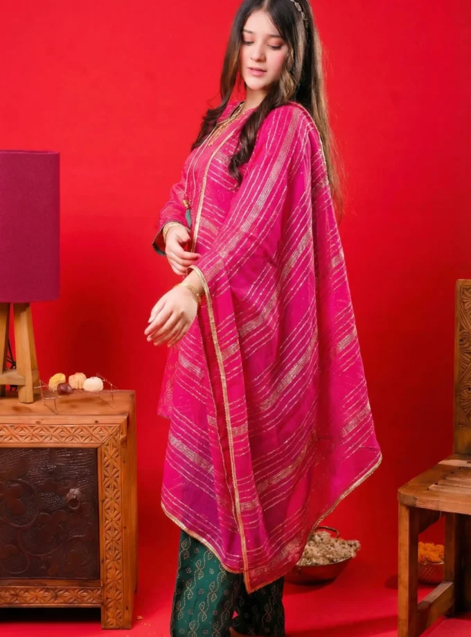 Senorita fancy suit raw silk- fuchsia