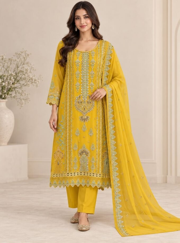 Chiffon suit mosterd geel maat XL  - 1478