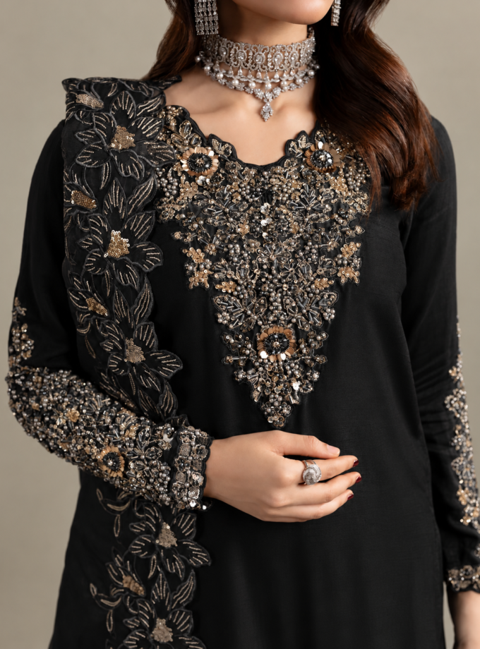 Zarqun raw silk 1361- 3 delig zwart