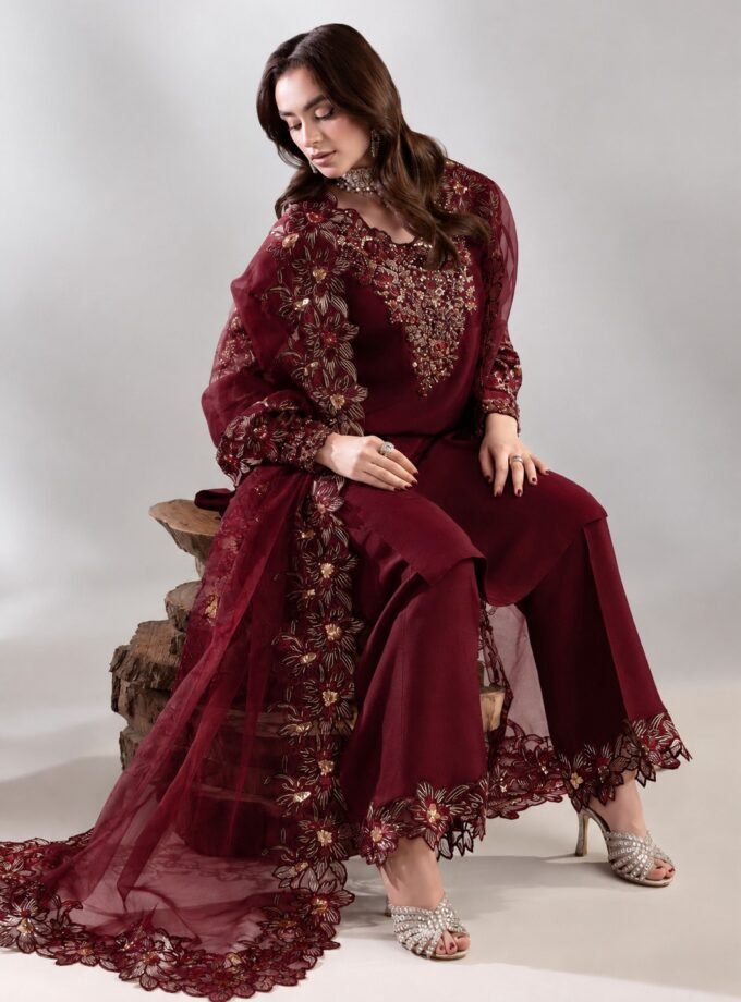 Zarqun raw silk 1361- 3 delig bordeaux