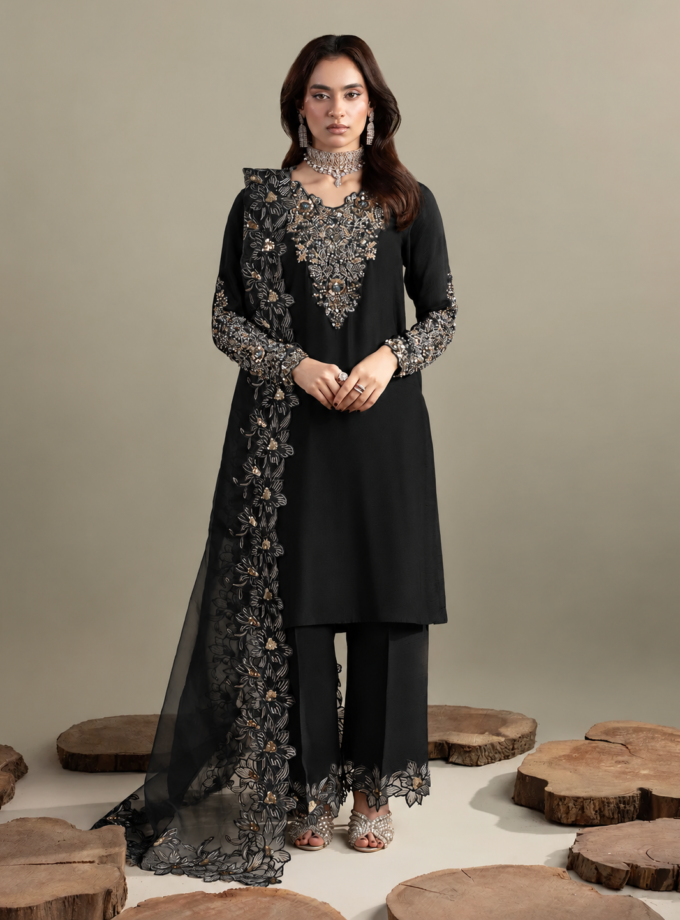 Zarqun raw silk 1361- 3 delig zwart