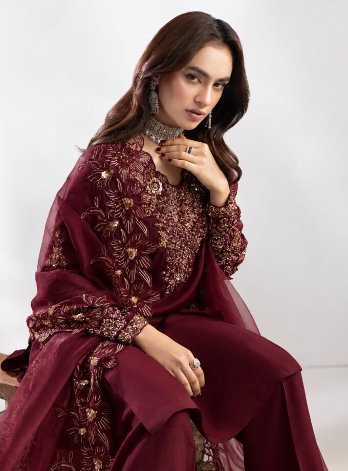 Zarqun raw silk 1361- 3 delig bordeaux