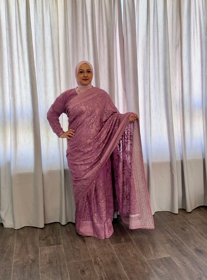 Kant en klare fancy saree - Oud roze - Maat XXL en XXXL