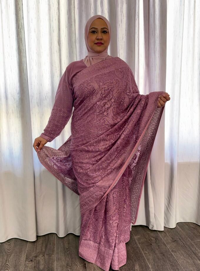Kant en klare fancy saree - Oud roze - Maat XXL en XXXL