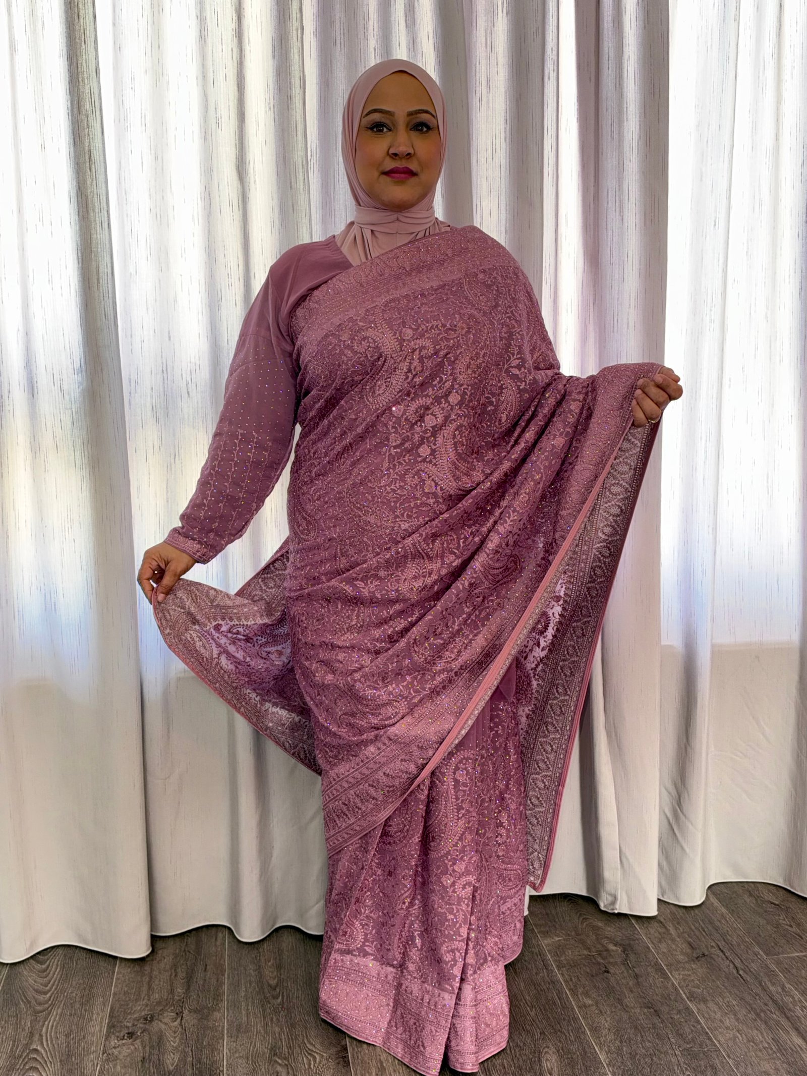 Kant en klare fancy saree - Oud roze - Maat XXL en XXXL - Afbeelding 4