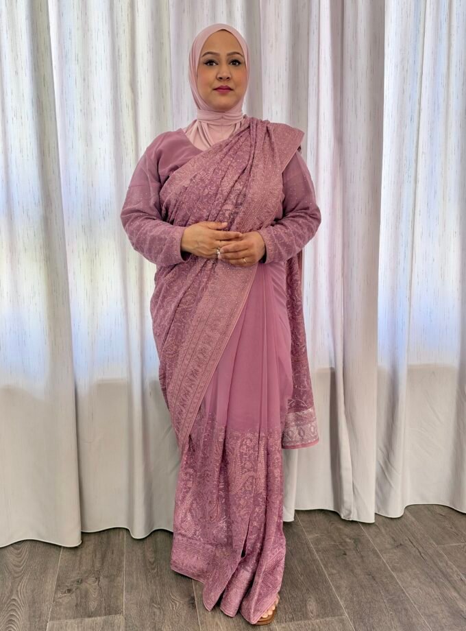 Kant en klare fancy saree - Oud roze - Maat XXL en XXXL