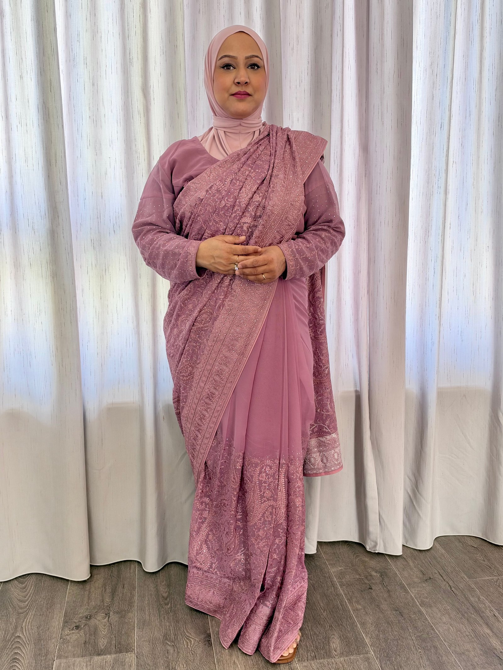 Kant en klare fancy saree - Oud roze - Maat XXL en XXXL - Afbeelding 3