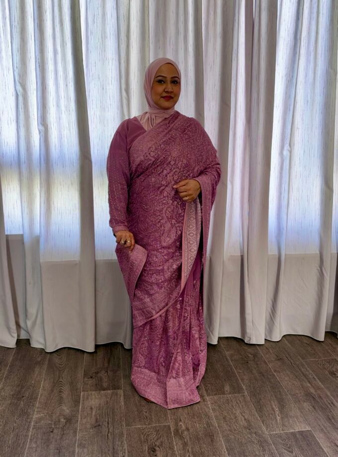 Kant en klare fancy saree - Oud roze - Maat XXL en XXXL