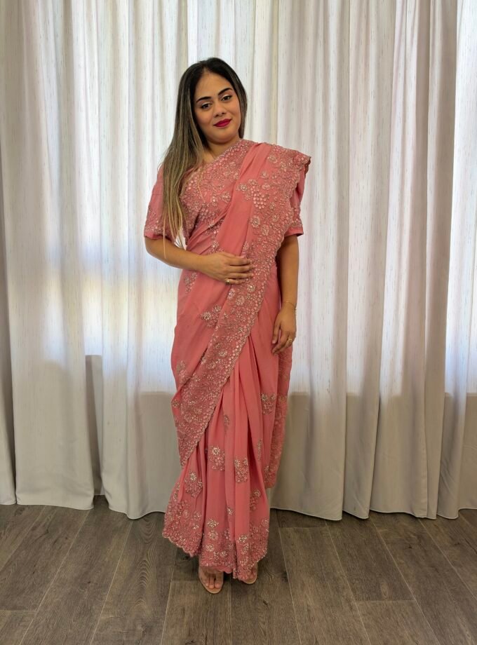 Traditionele saree - Roze- Maat L en XL