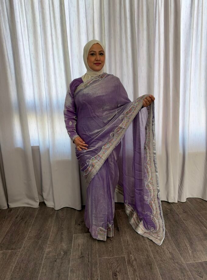 Kant en klare saree - lavendelpaars- Maat XXL en XXXL