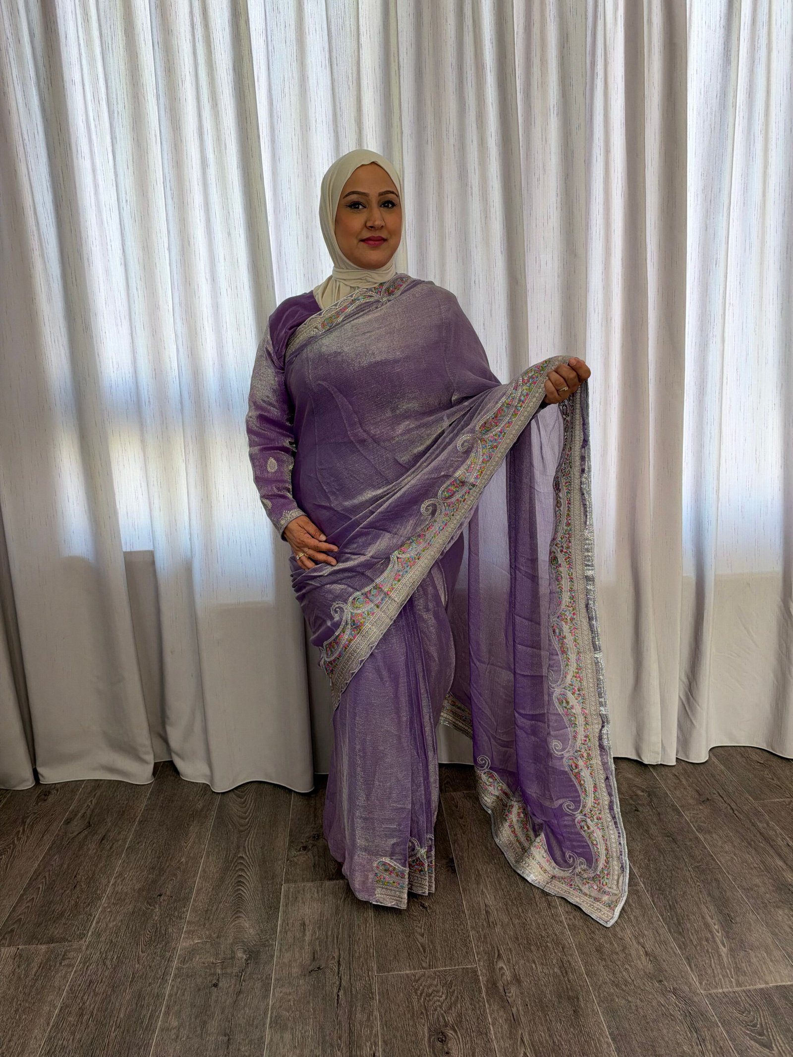 Kant en klare saree - lavendelpaars- Maat XXL en XXXL