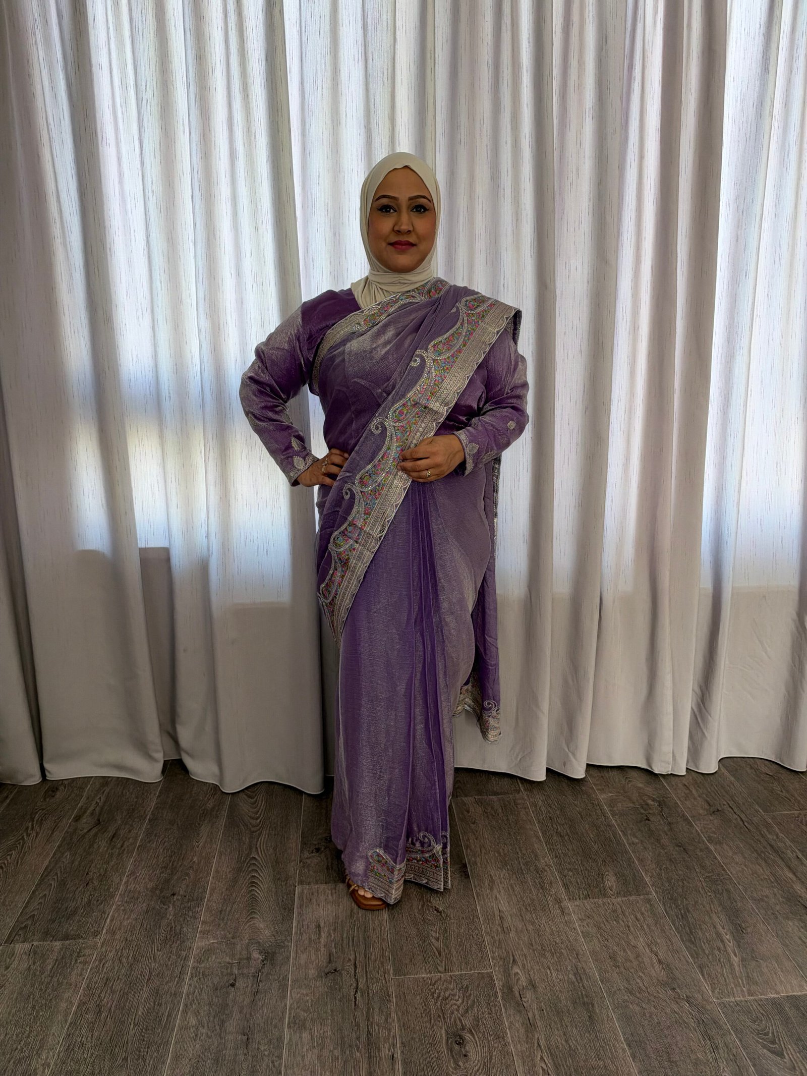 Kant en klare saree - lavendelpaars- Maat XXL en XXXL - Afbeelding 3