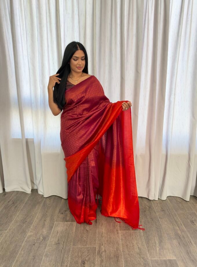 Kant en klare fancy saree - Diep wijnrood- Maat S en M
