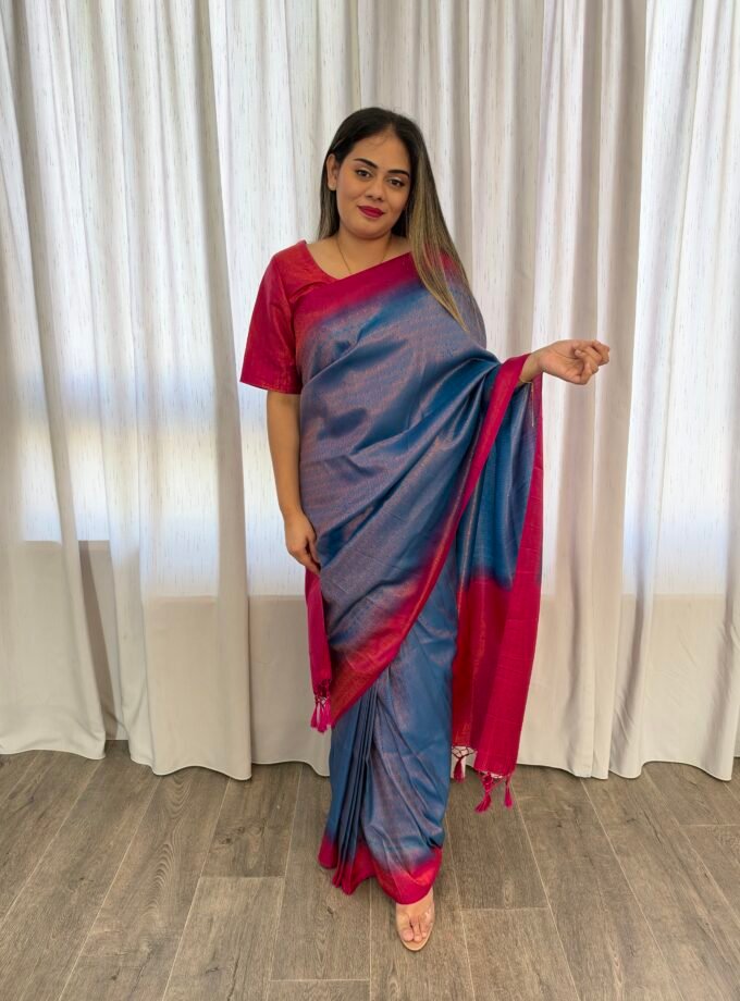 Kant en klare fancy saree - Blauw & Roze- Maat L en XL