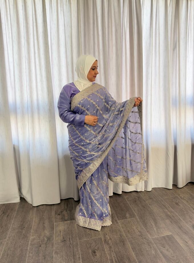 Kant en klare saree - licht lila - Maat XXL en XXXL