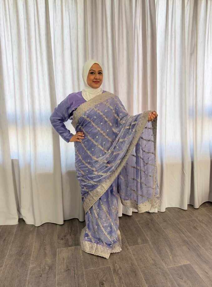 Kant en klare saree - licht lila - Maat XXL en XXXL