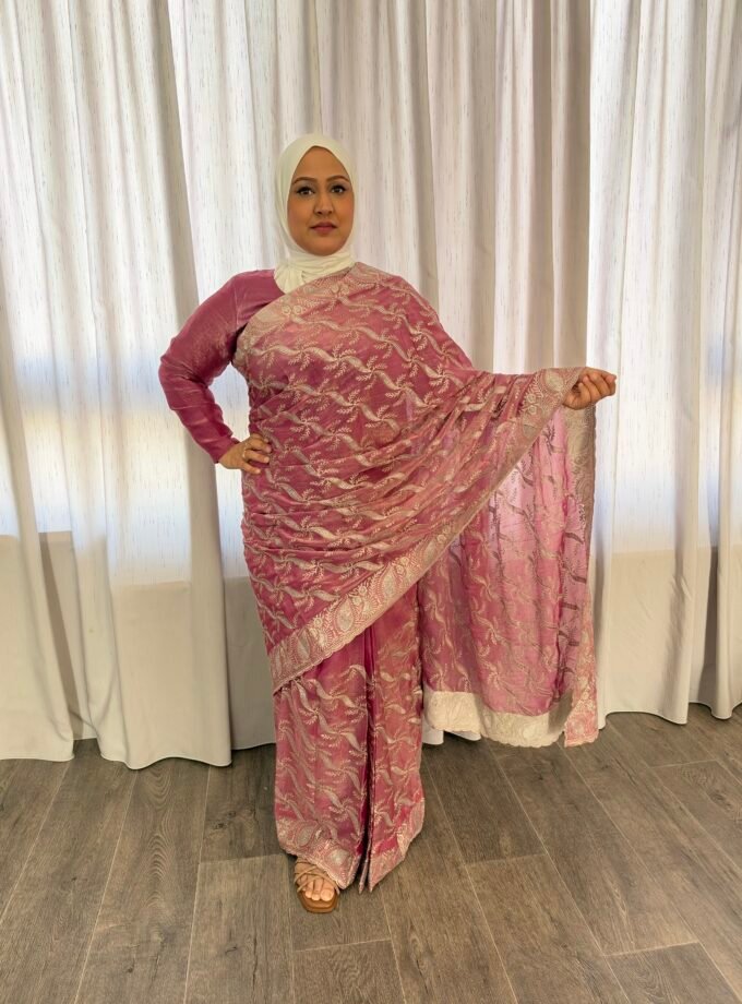 Kant en klare saree - roze - Maat L en XL