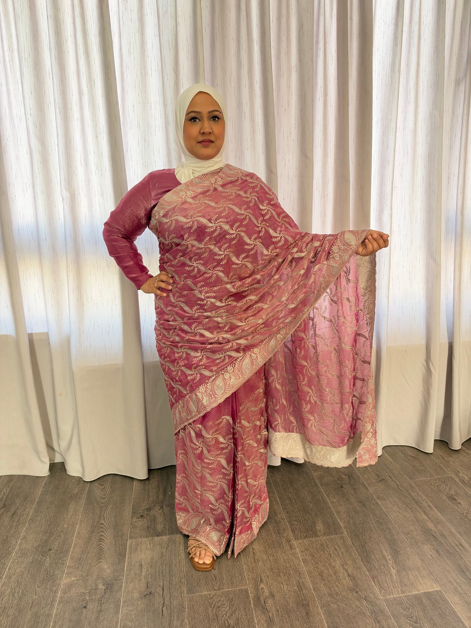 Kant en klare saree - roze - Maat L en XL
