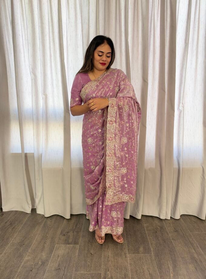 Traditionele saree - Lila roze- Maat S en M