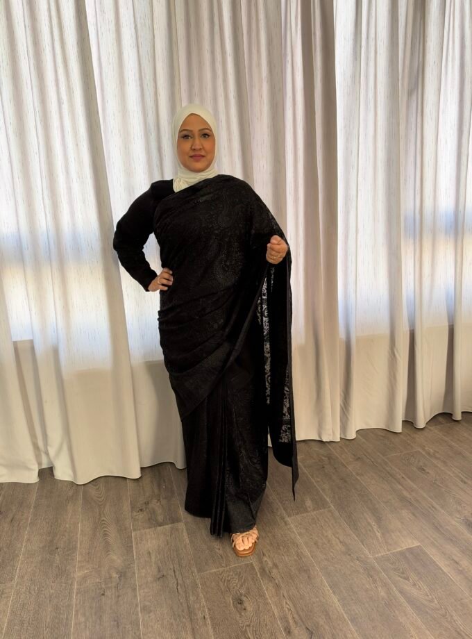 Kant en klare fancy saree - Zwart- Maat XL en XXL
