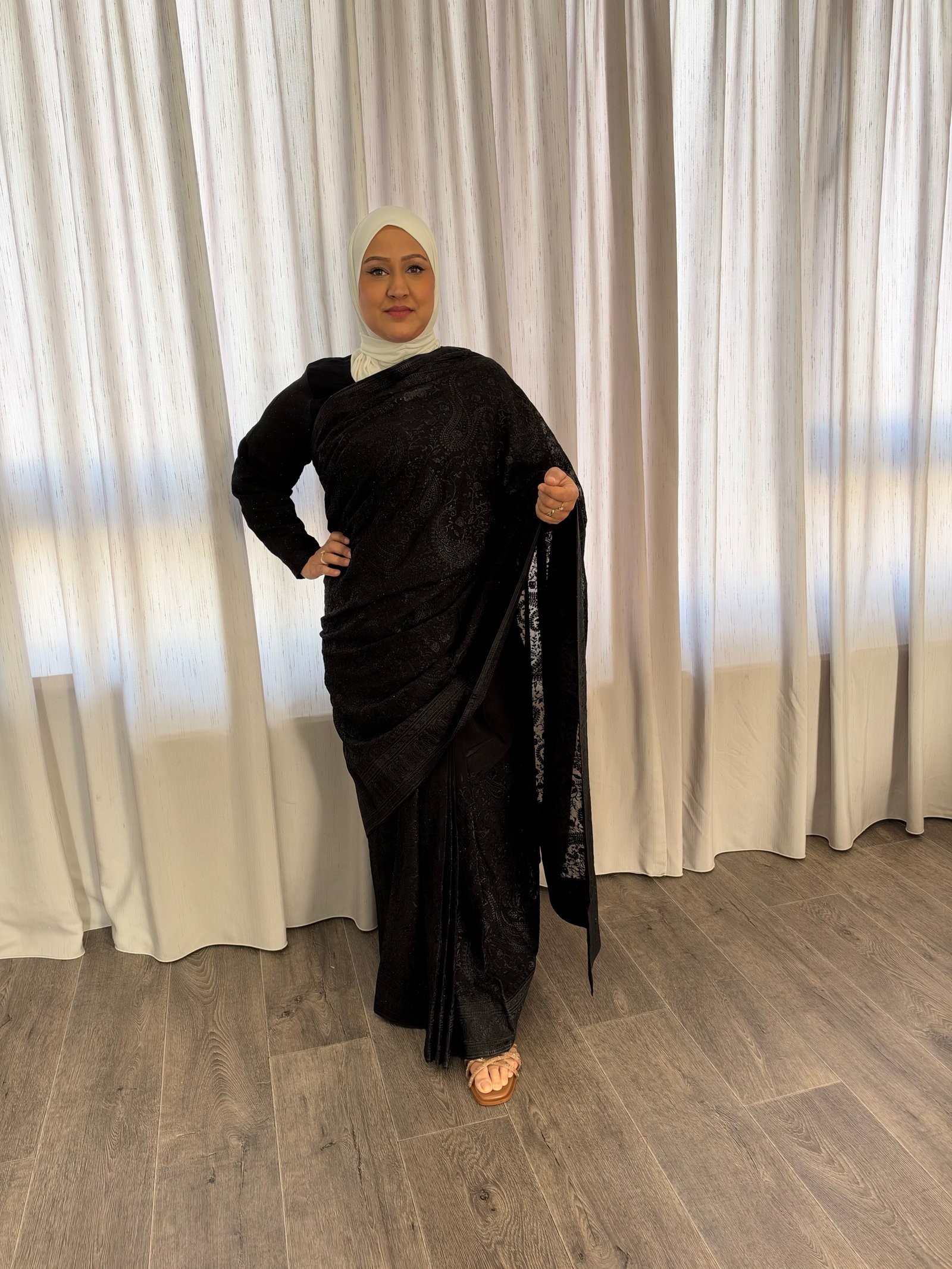 Kant en klare fancy saree - Zwart- Maat XL en XXL