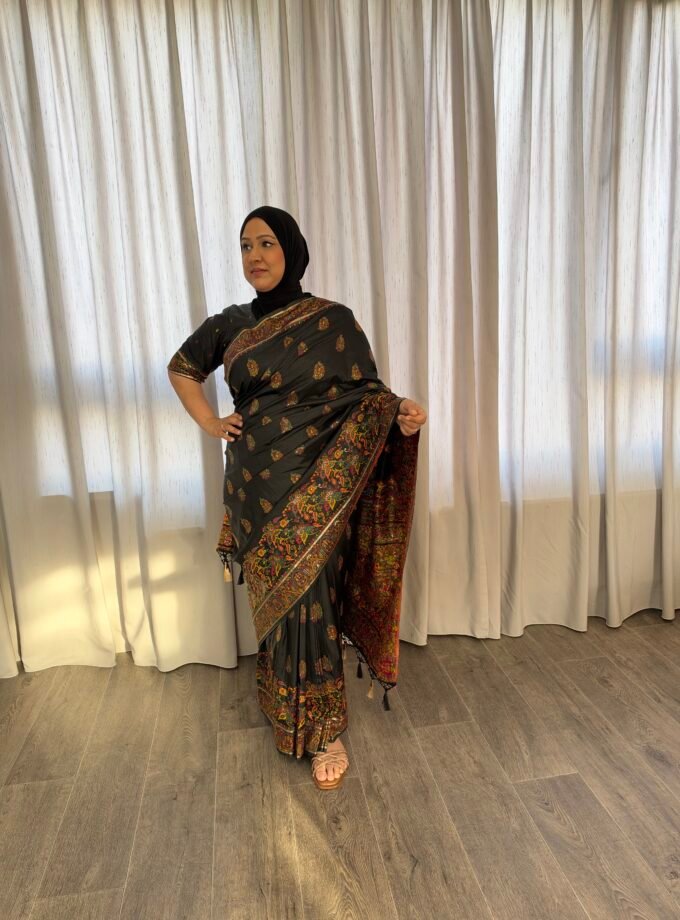 Kant en klare saree - Houtskool- Maat L en XL