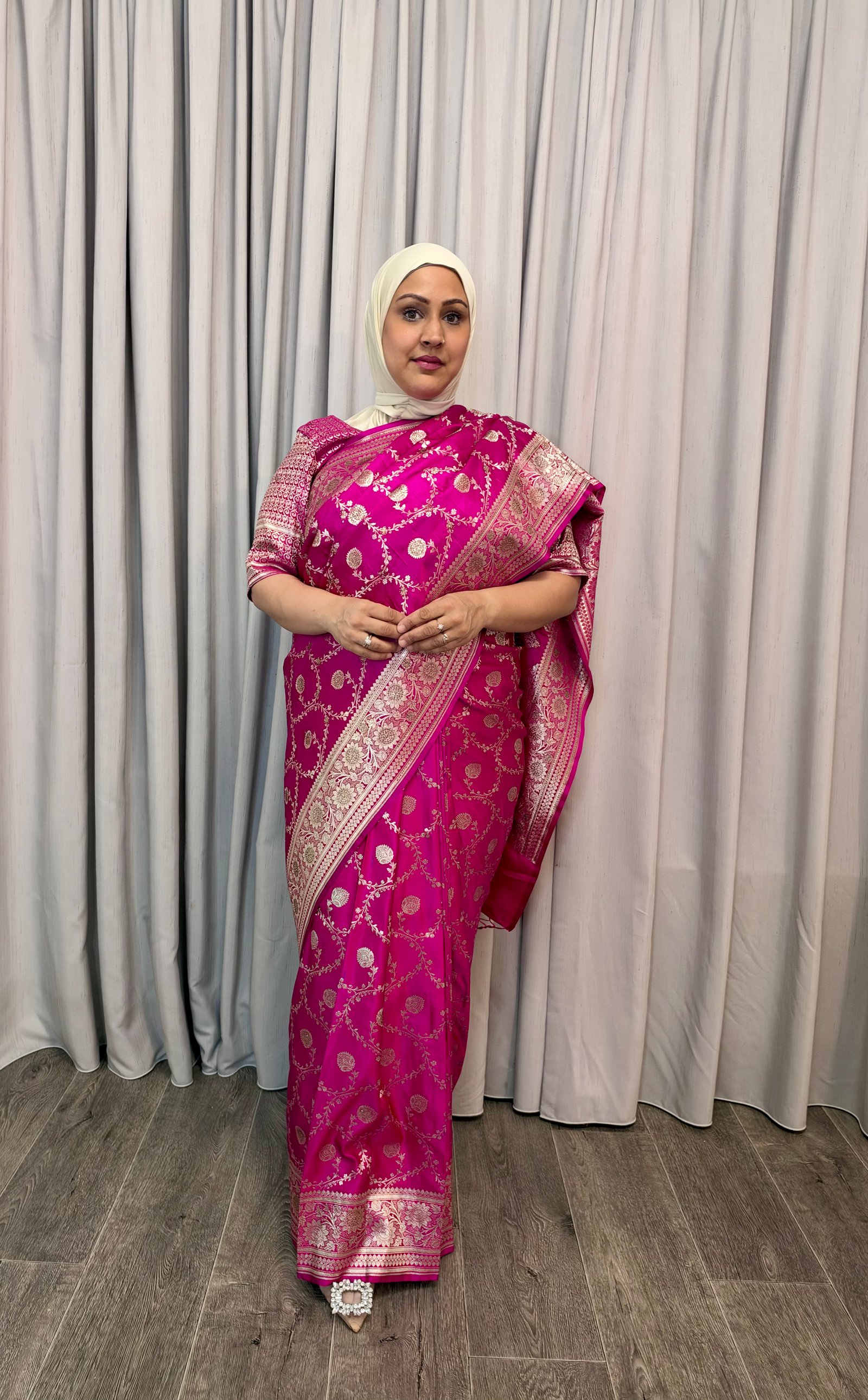 Kant en klare saree - fuchsia- Maat M en L - Afbeelding 4