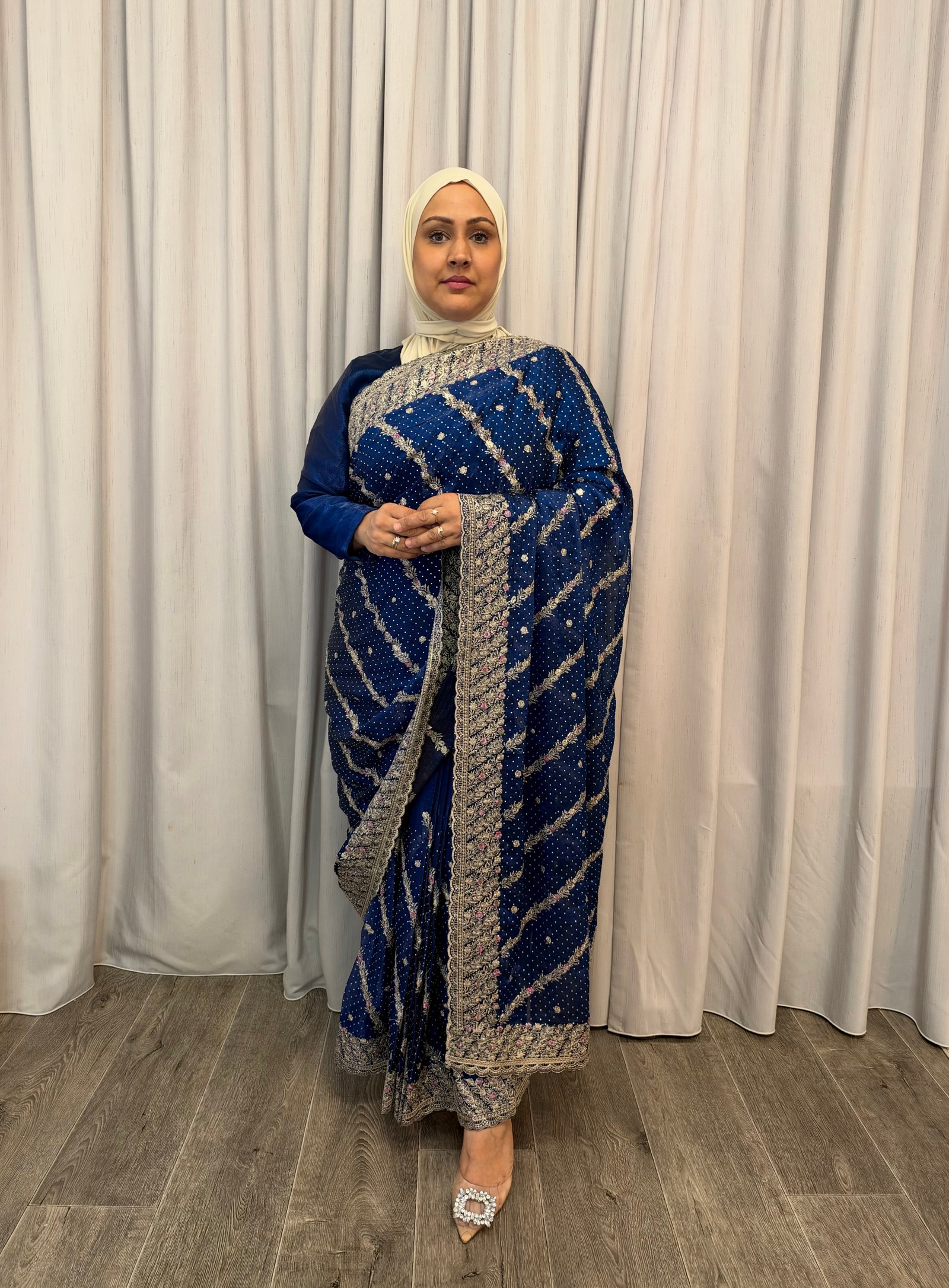 Kant en klare saree - blauw- Maat L XL XXL