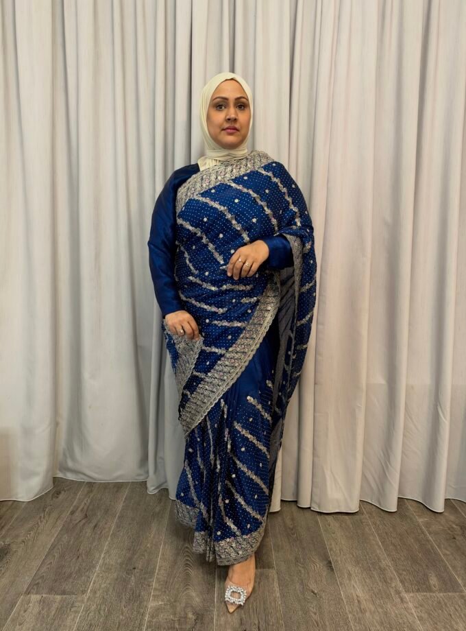 Kant en klare saree - blauw- Maat L XL XXL