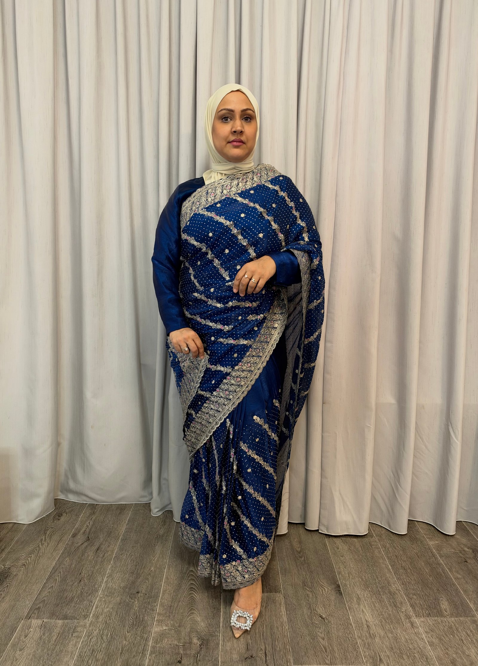 Kant en klare saree - blauw- Maat L XL XXL - Afbeelding 2