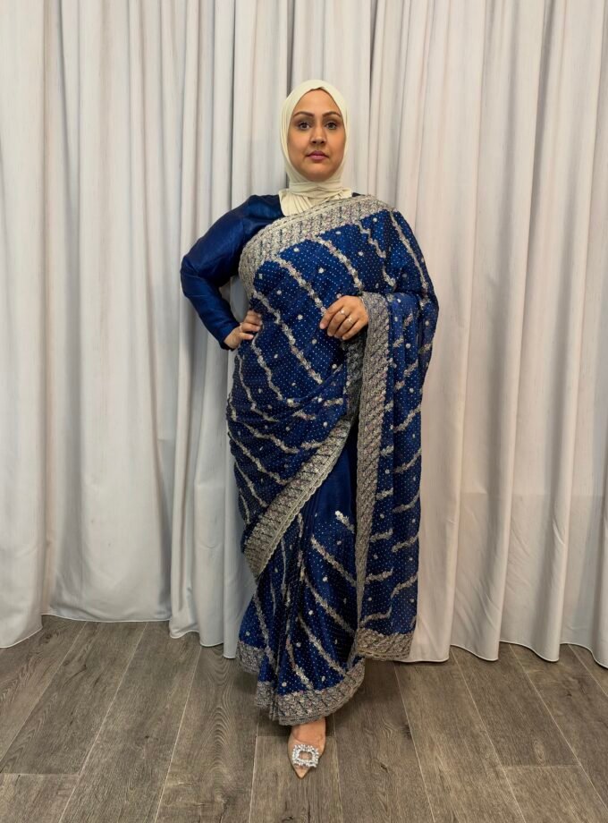 Kant en klare saree - blauw- Maat L XL XXL
