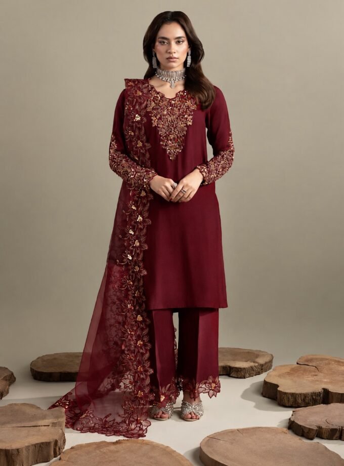 Zarqun raw silk 1361- 3 delig bordeaux