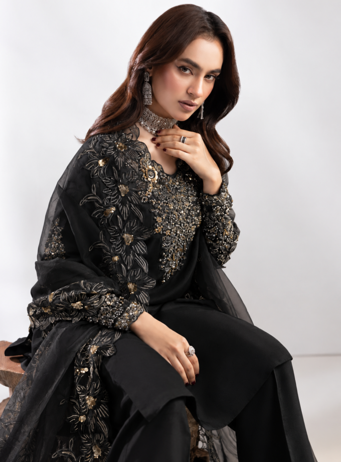 Zarqun raw silk 1361- 3 delig zwart