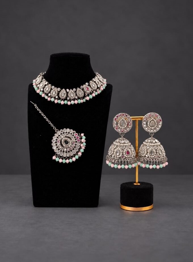Sieradenset 2066- Zilver met roze en mintgroen