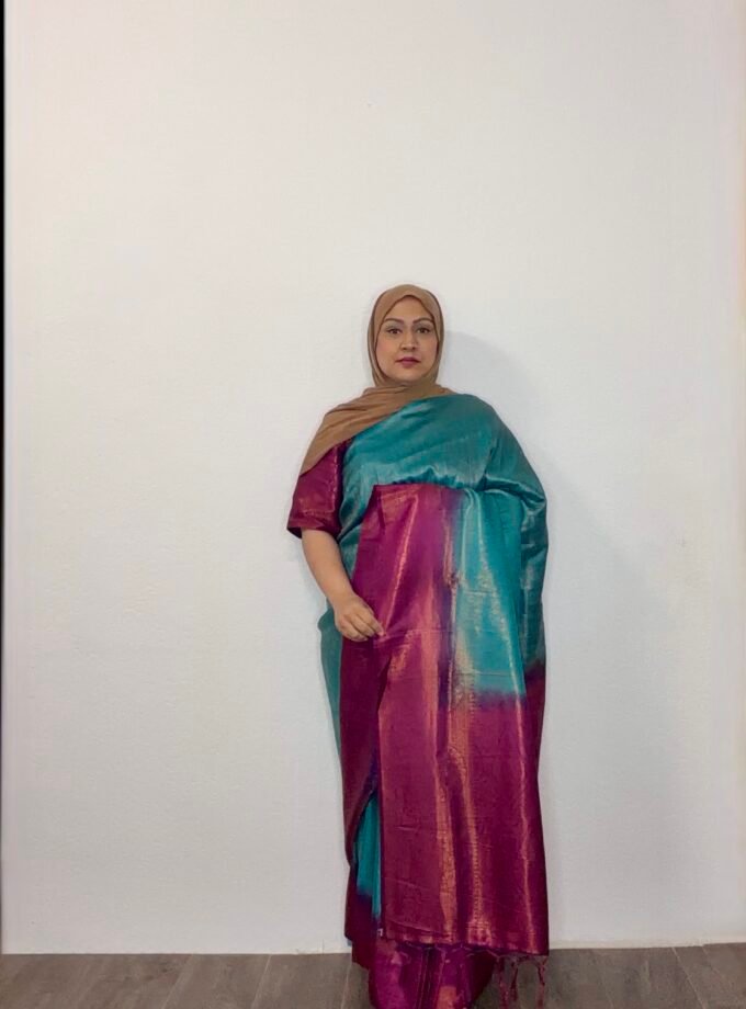 Kant en klare fancy saree - groen & mangeta- Maat L en XL