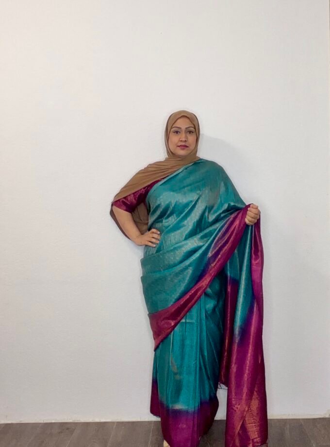 Kant en klare fancy saree - groen & mangeta- Maat L en XL
